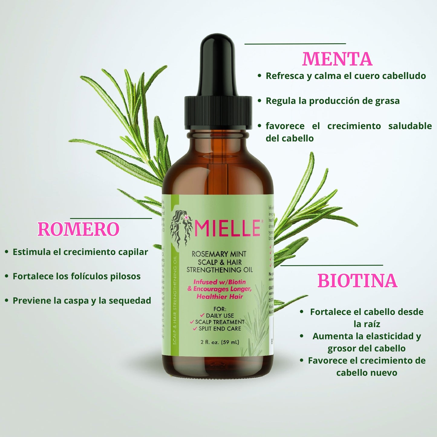 ACEITE POTENCIALIZADOR DE CRECIMIENTO CON ROMERO Y MENTA PARA EL CABELLO
